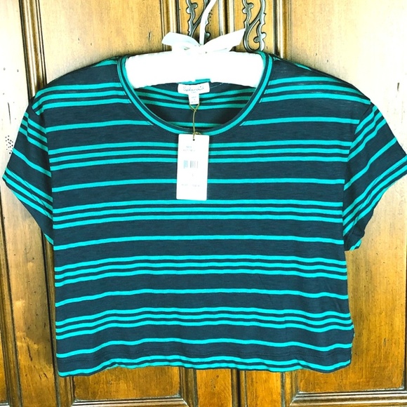 Splendid Tops - SPLENDID Navy/Green Striped Crop Tee S